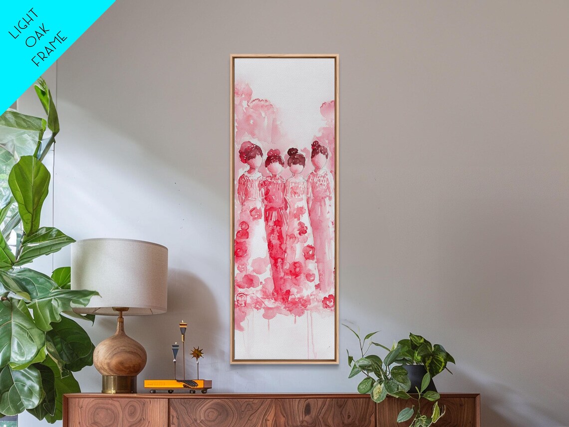 Pink Cherry Blossom Dresses Watercolor Girls Floral Wall Art - Image 4