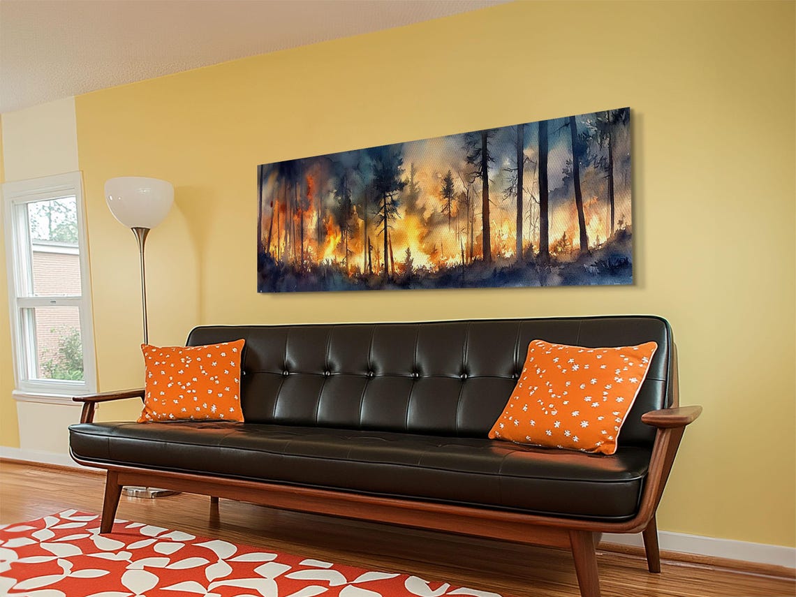 Forest Fire Burning Between Dark Pines Moody Watercolor Poster - Image 5