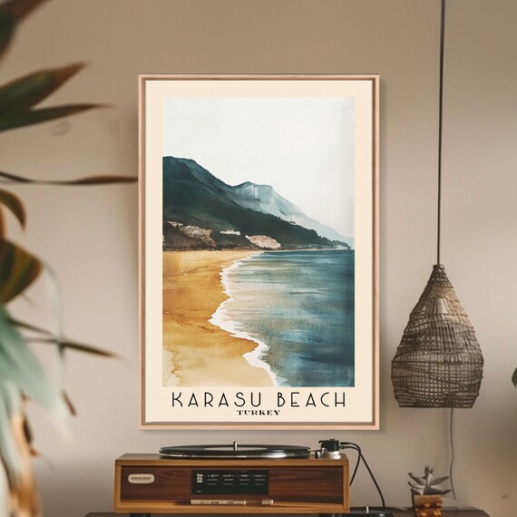 Karasu Beach Turkey Golden Sand Misty Mountain Coast Travel Poster