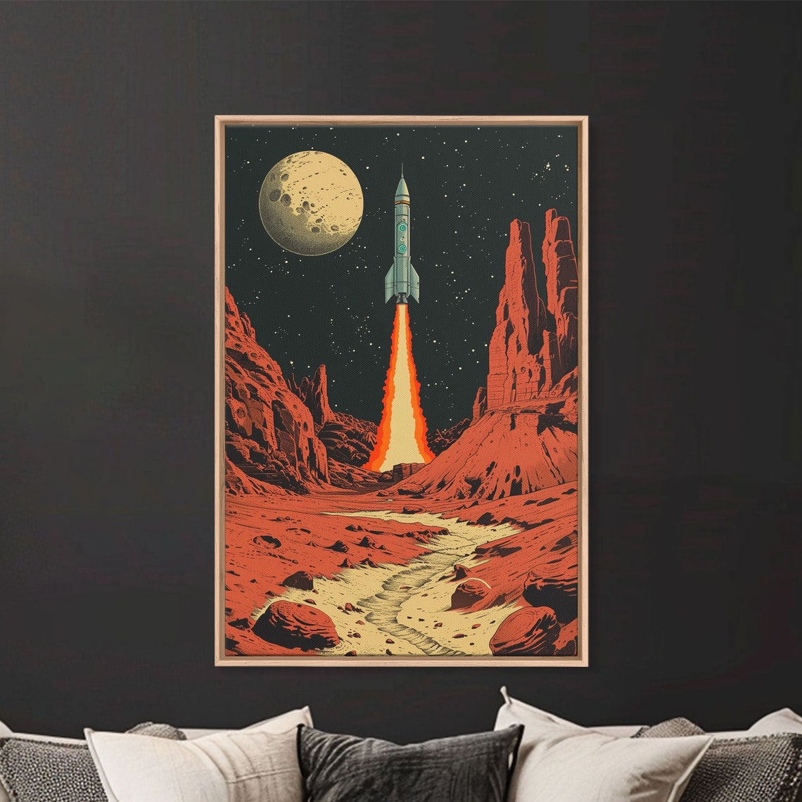Retro Rocket Launch Mars Canyon Vintage Sci-Fi Space Travel Poster - Image 2