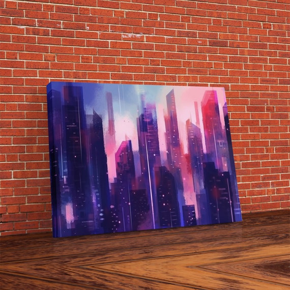 Buildings Vaporwave Style Art Print, Pop Art Watercolor