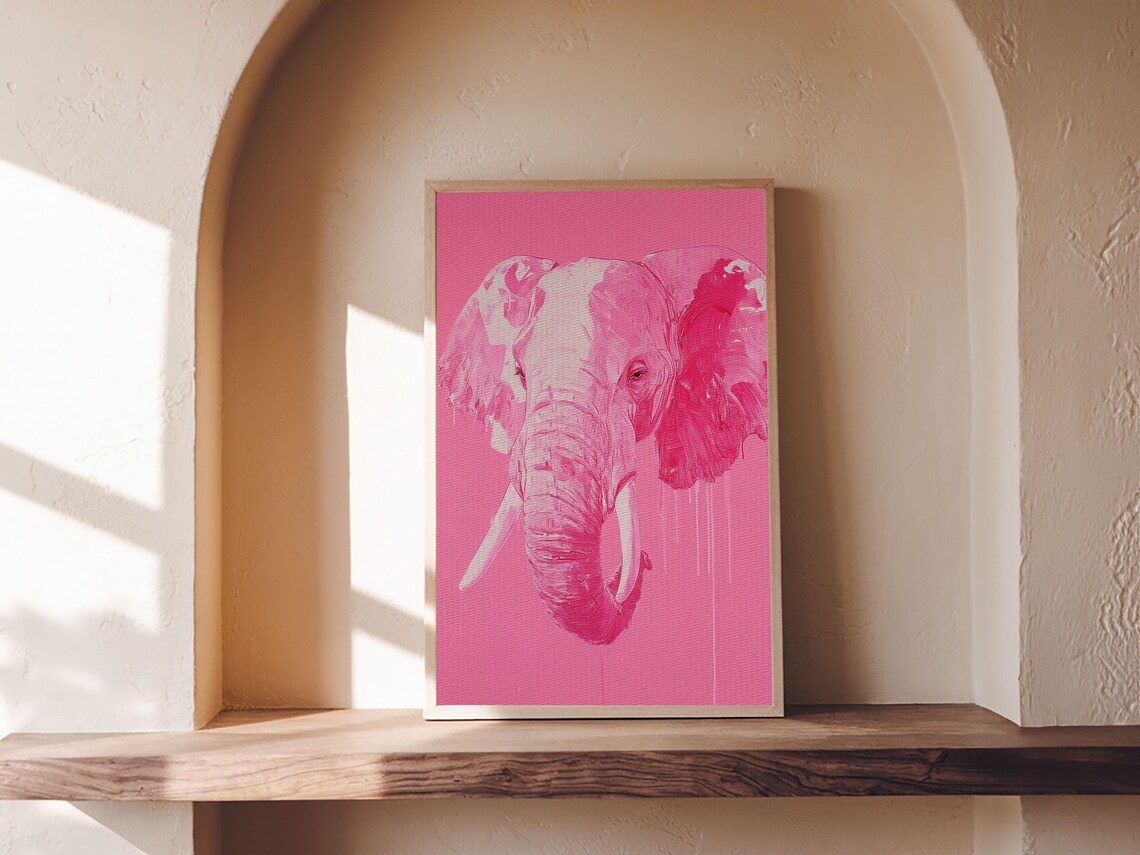 Pink Elephant Portrait Pop Art Bold Magenta Modern Trendy Animal Art Poster - Image 2