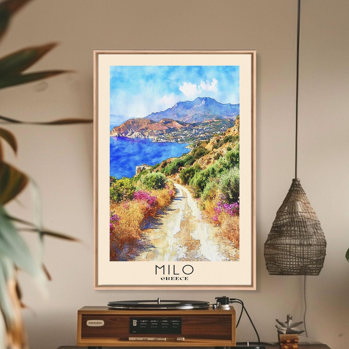 Milo Greece Flower Path Overlooking Blue Bay Mountain View Poster - Image 2