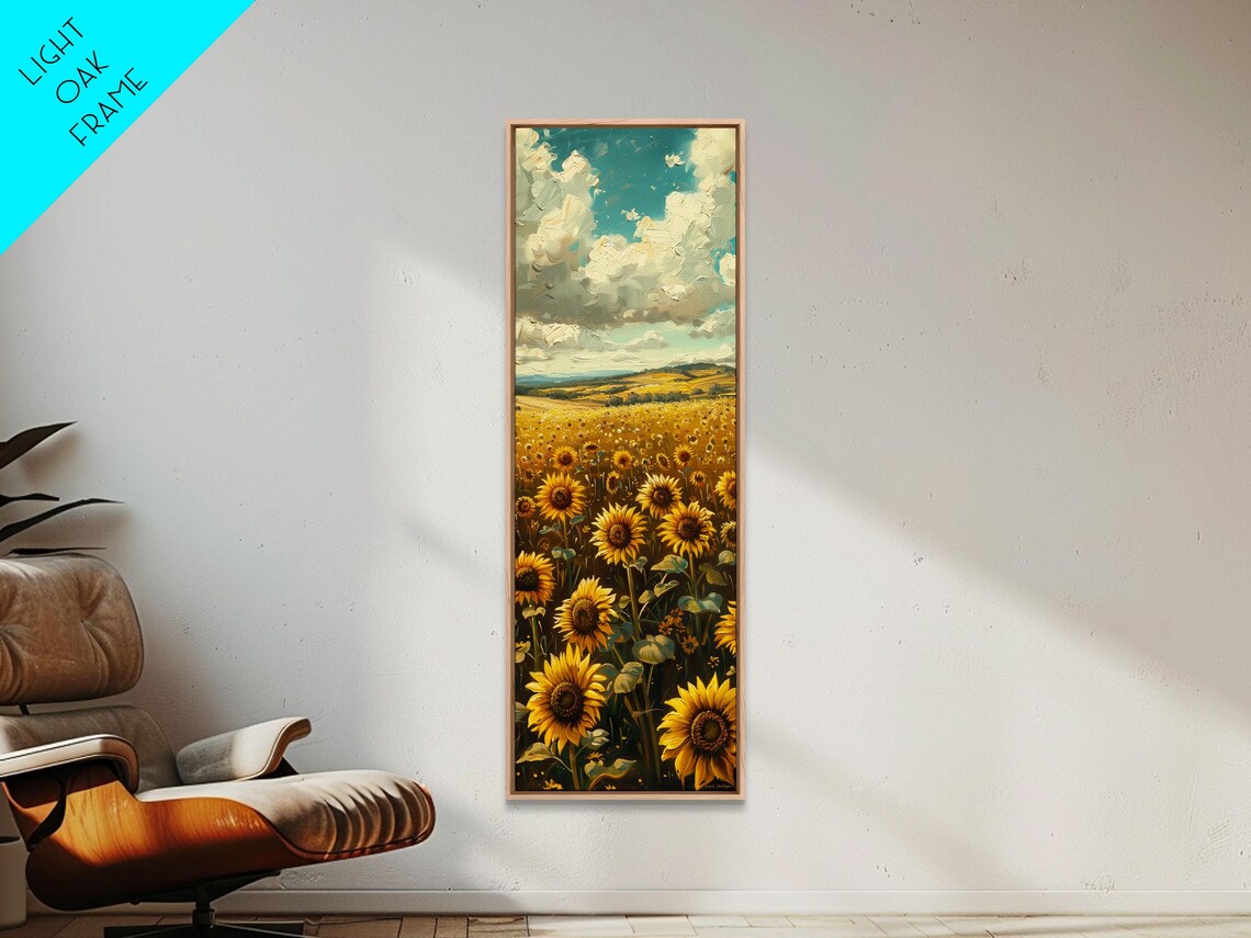 Golden Sunflower Field Summer Countryside Oil Painting Print - Image 6