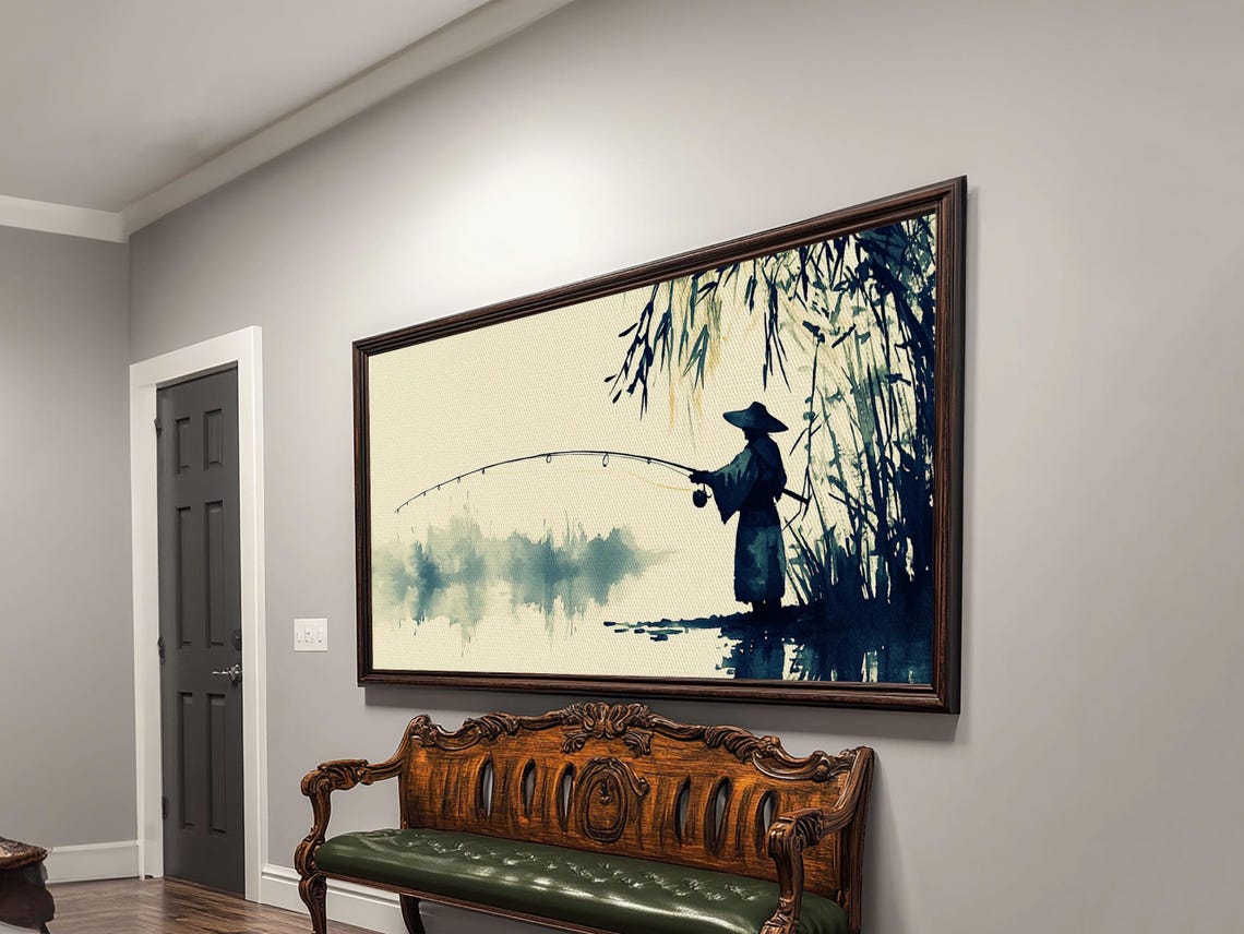 Watercolor Painting Print Of A Fisherman Elegant Japanese Style Artwork Framed Print Ready To Hang Coastal Wall Art Fishing Gift - Image 5