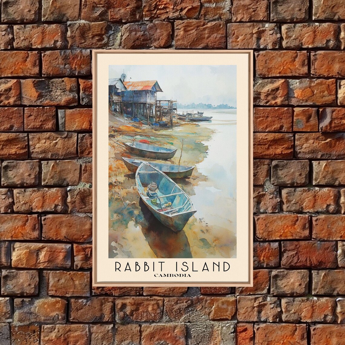 Rabbit Island Cambodia Beached Fishing Boats Stilt Houses Village Watercolor Poster - Image 4