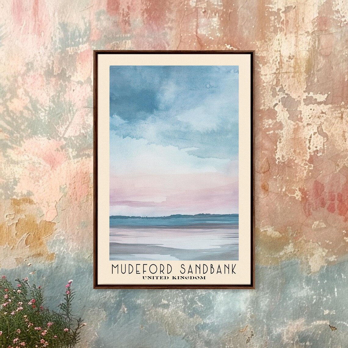 Mudeford Sandbank United Kingdom Minimalist Pastel Sunset Sea Travel Poster