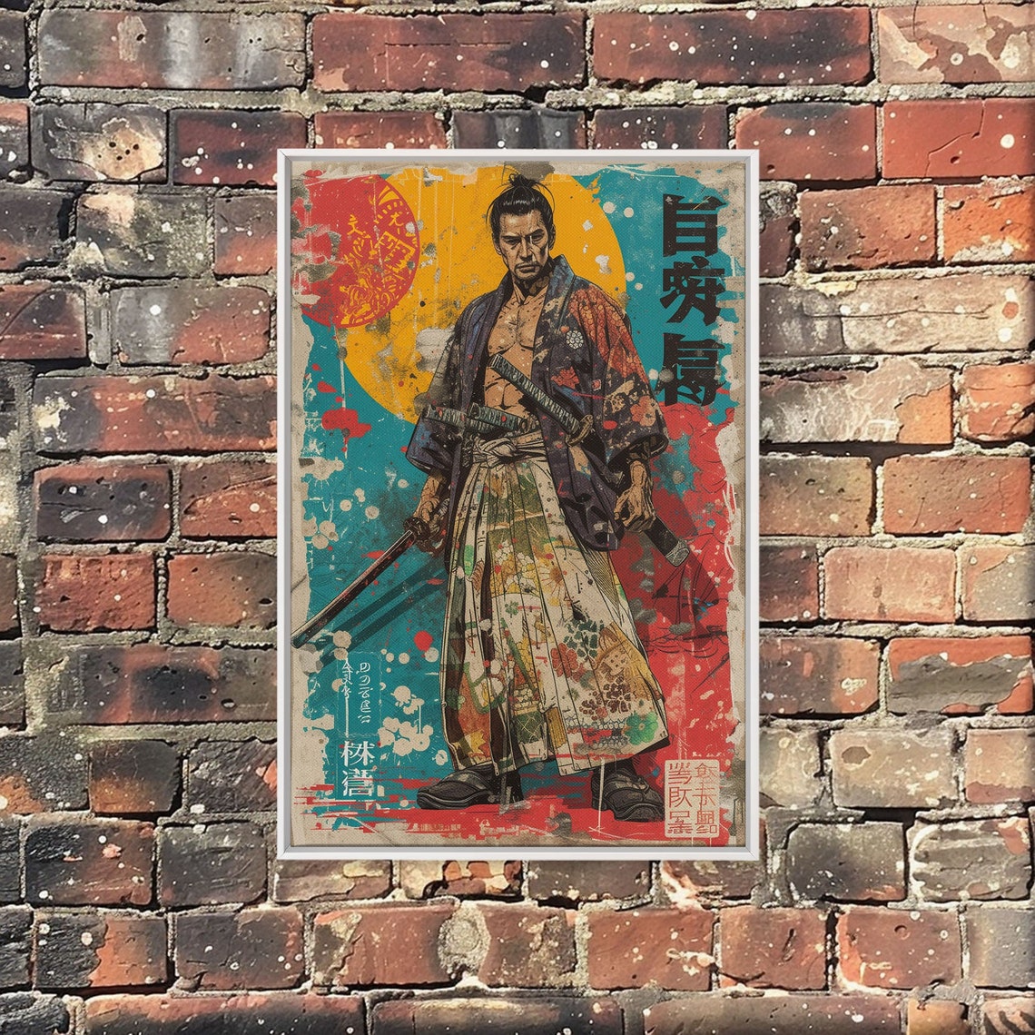 Japanese Samurai Floral Kimono Katanas Vintage Ukiyo E Wall Art - Image 5