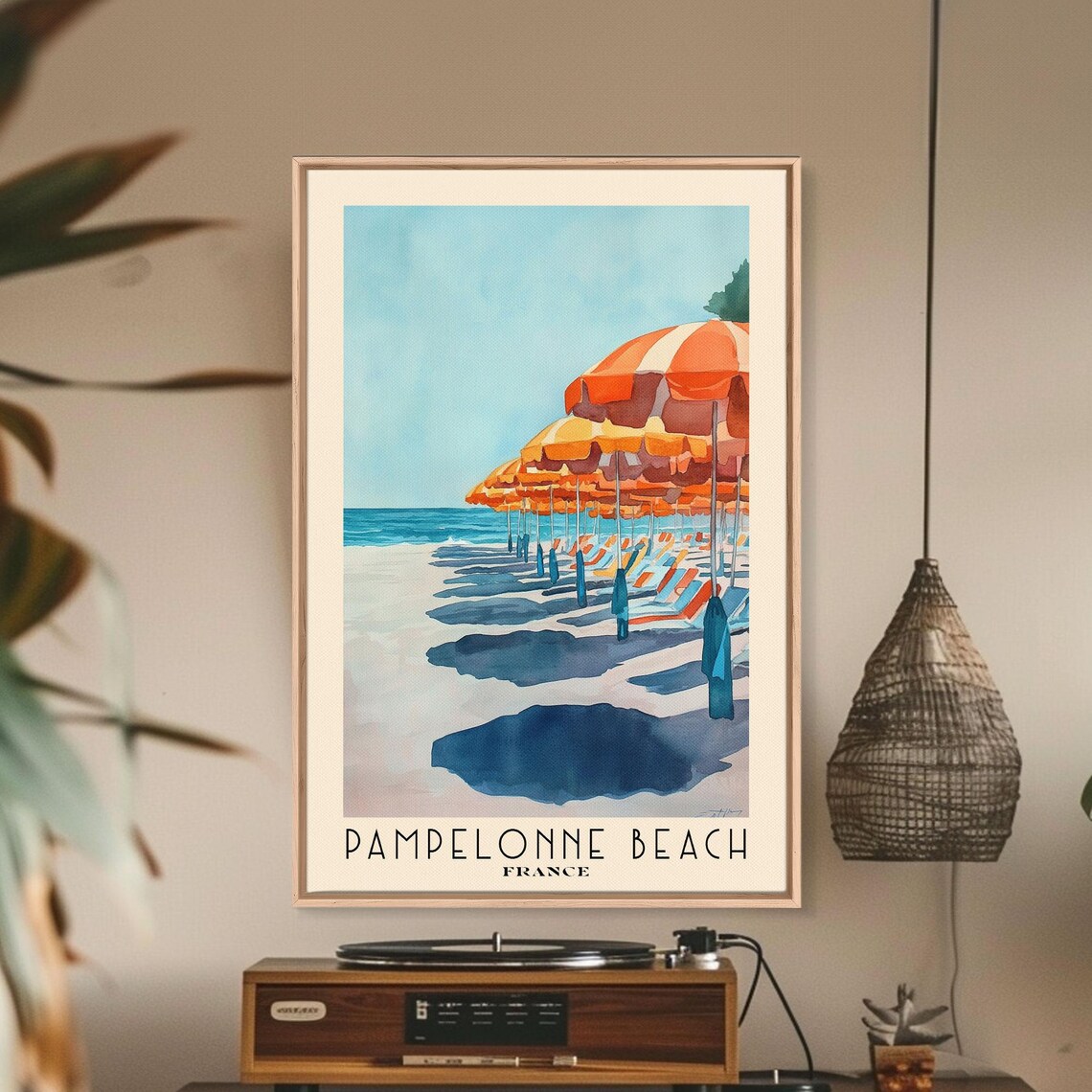 Pampelonne Beach France Watercolor Print Vacation Gift France Wall Art Beach Painting Beach Decor Large Wall Art Wood Frame Art - Image 2