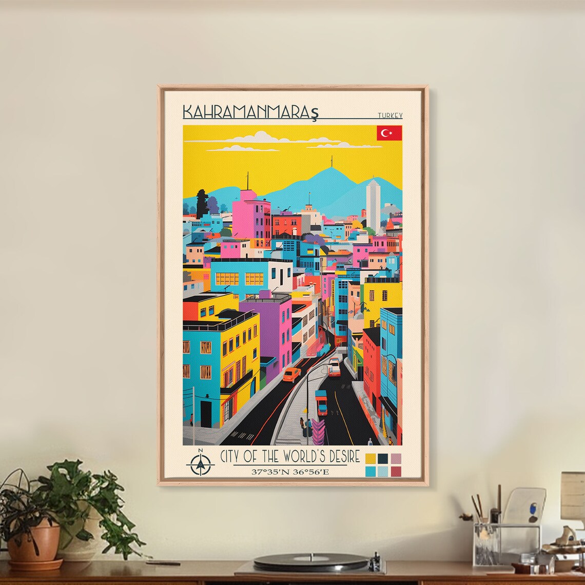 Kahramanmaras Turkey Colorful Golden Hour Cityscape Mountains Poster - Image 2