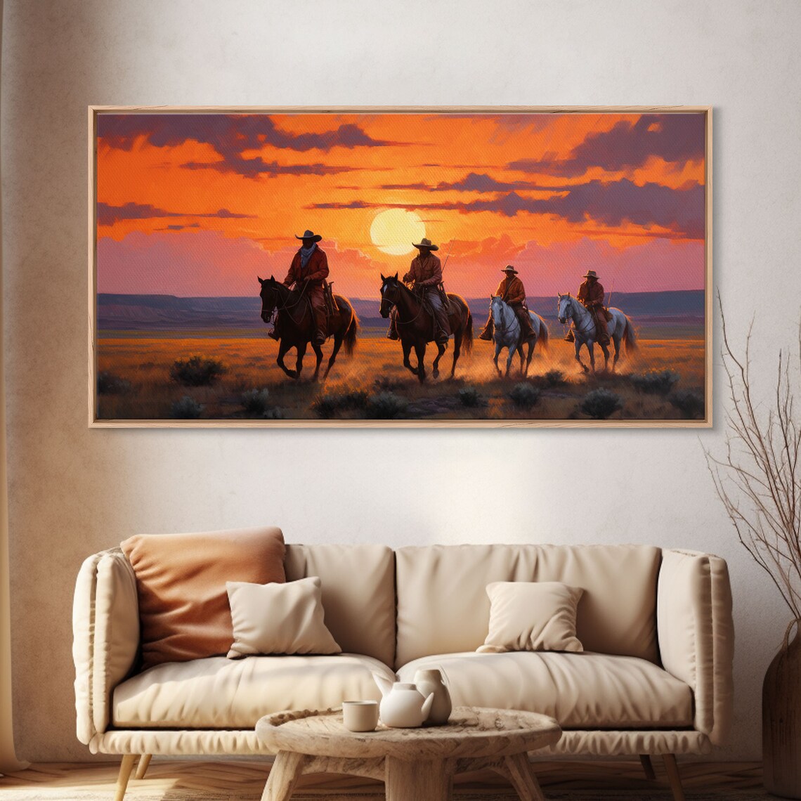 Cowboy Horse Western Landscape, Panoramic Art Print - Image 4