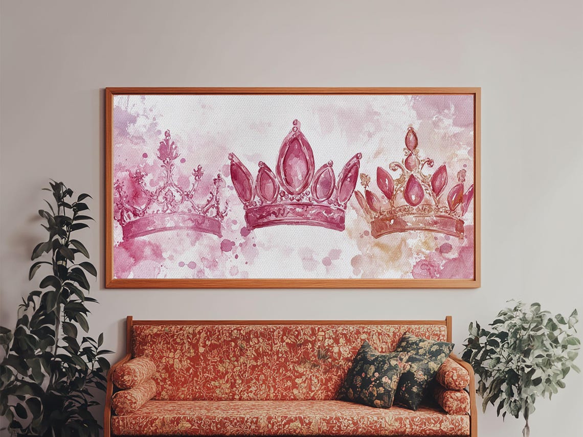 Royal Crowns Print Elegant Pink Wall Art Whimsical Cottagecore Decor Framed Print Gift Idea Bedroom Art - Image 6