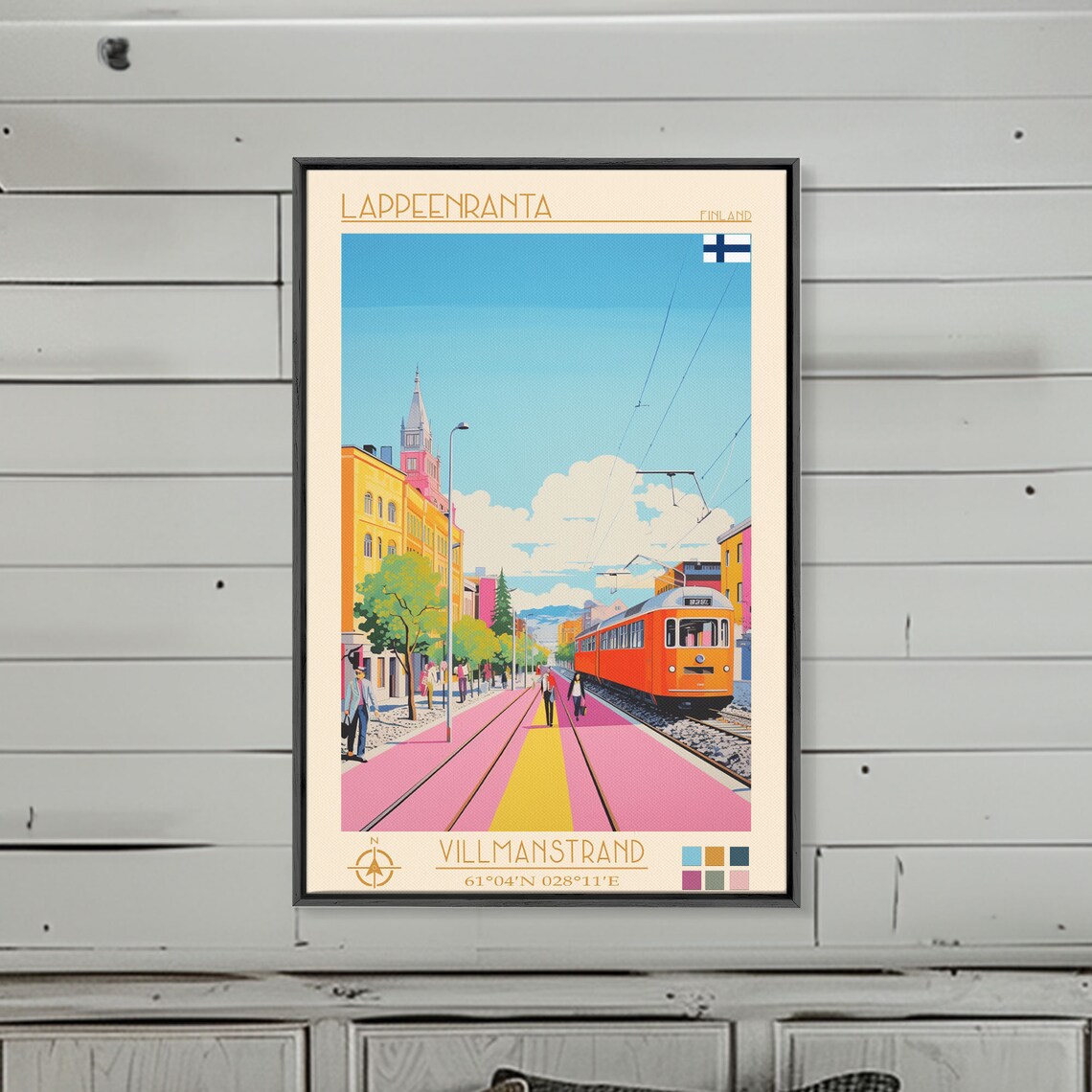 Lappeenranta Finland Orange Tram Pink Street Colorful Travel Poster - Image 4