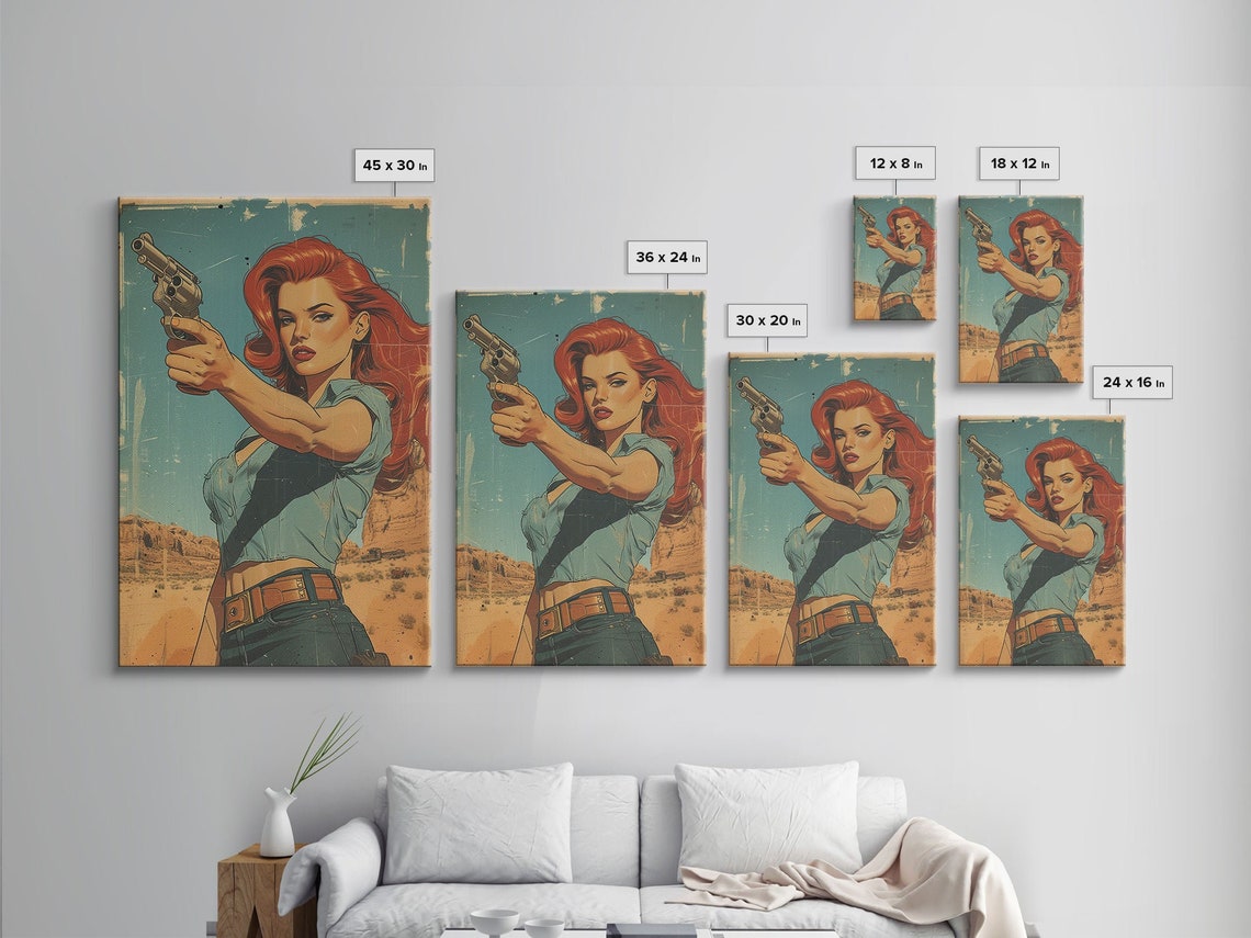 Retro Inspired Pinup Cowgirl Fantasy Art Print Wild West Comic Cowgirl Art Western Art Framed And Printed Art Vintage Cowgirl - Image 2