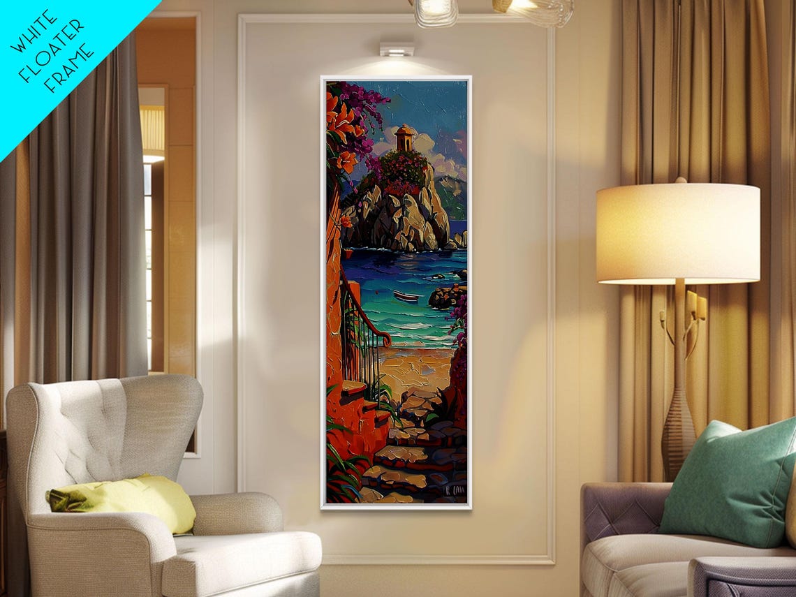 Coastal Wall Art Framed And Printed On Surf Wall Art Textured Painting Framed Narrow Modern Wall Art For Office - Image 2