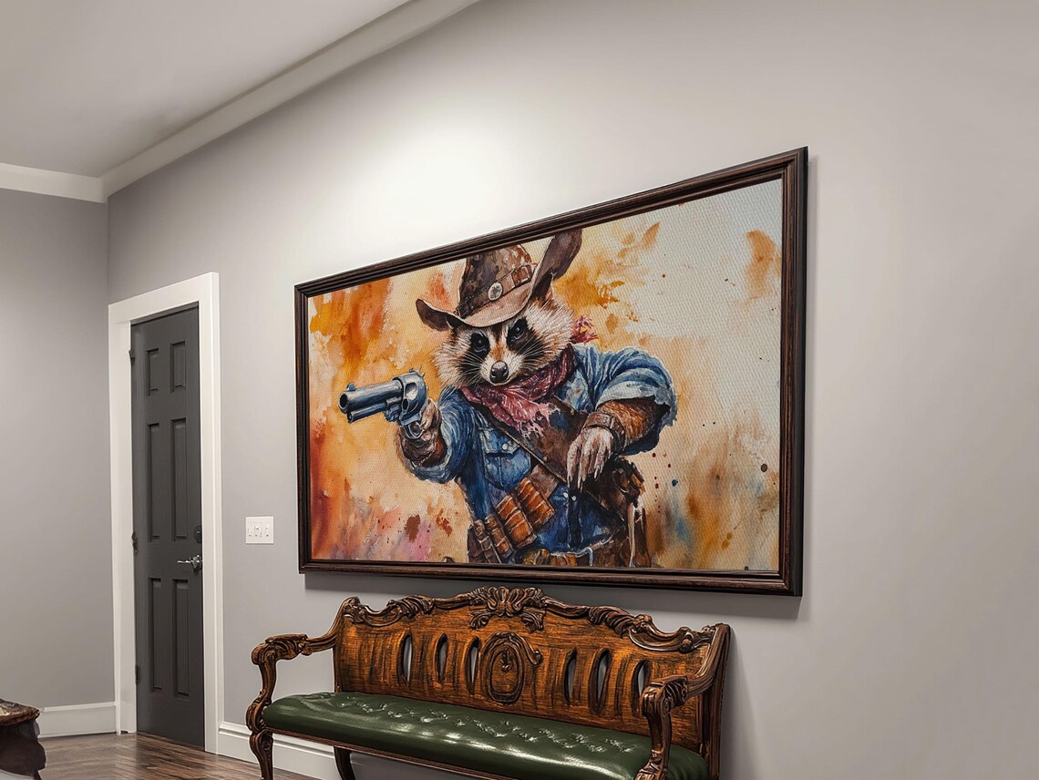 Raccoon Cowboy With Revolver Western Watercolor Animal Painting Print