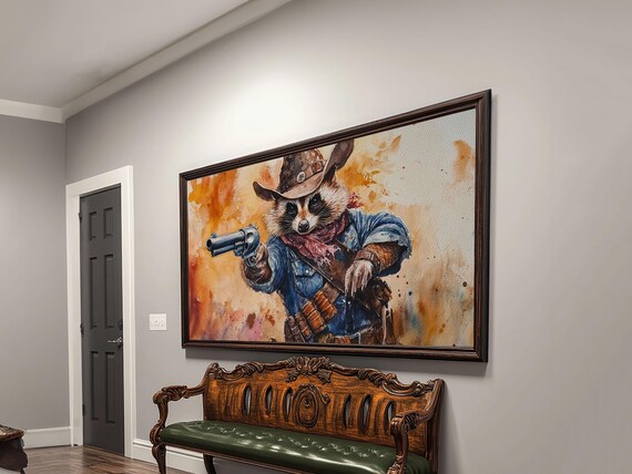 Raccoon Cowboy With Revolver Western Watercolor Animal Painting Print