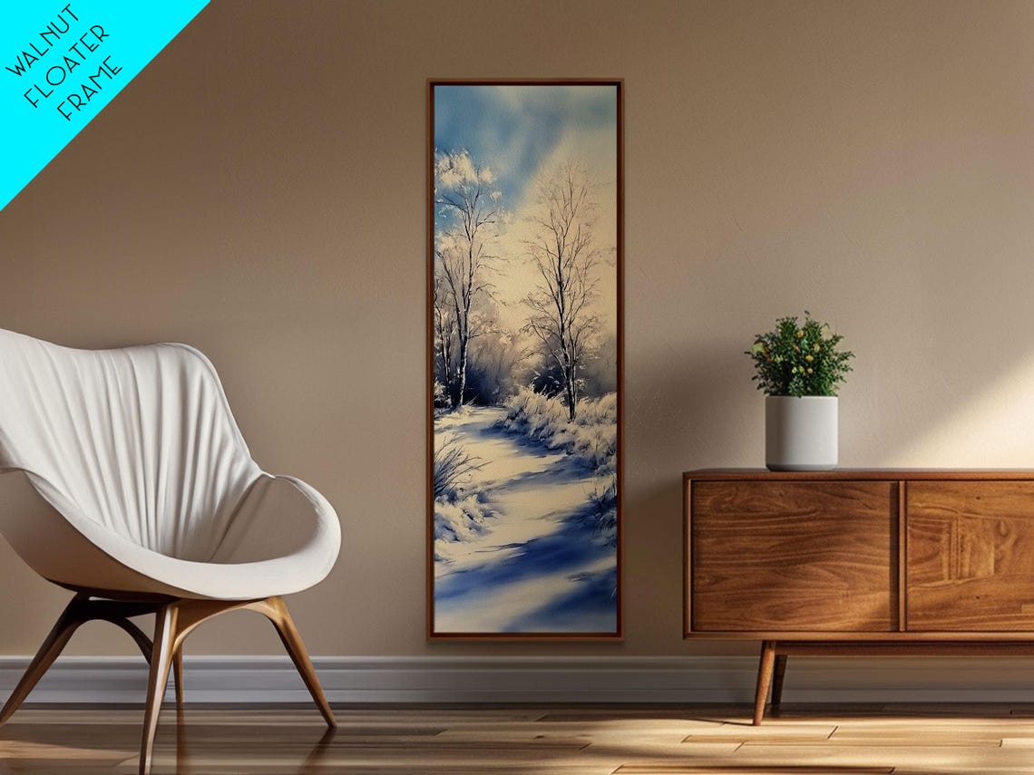 Serene Winter Birch Forest Snowy Path Minimalist Blue Haze Art Poster - Image 6