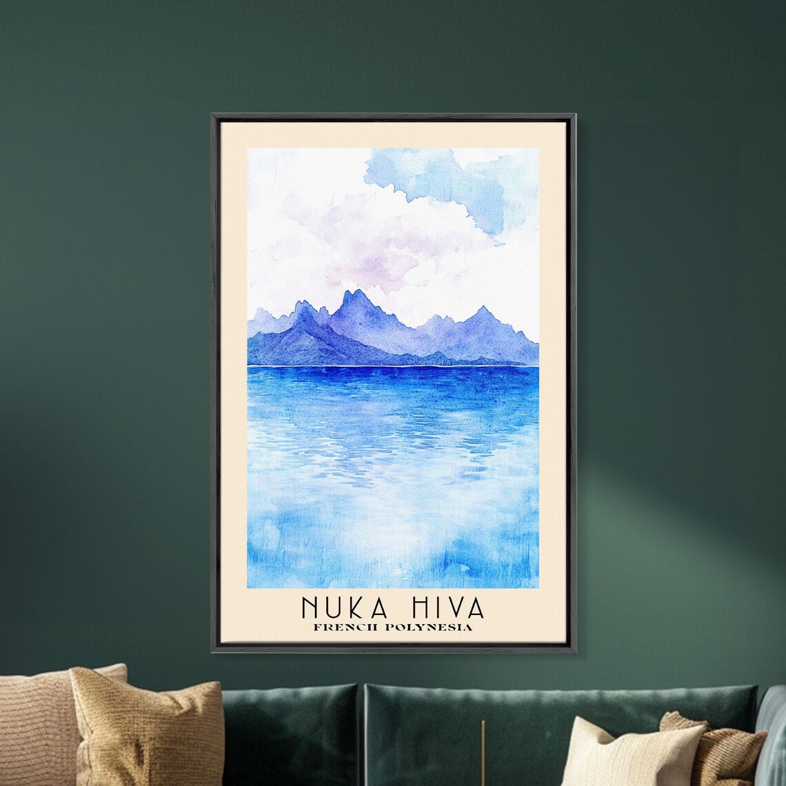 Nuka Hiva French Polynesia Blue Mountain Silhouette Calm Ocean Travel Poster - Image 5