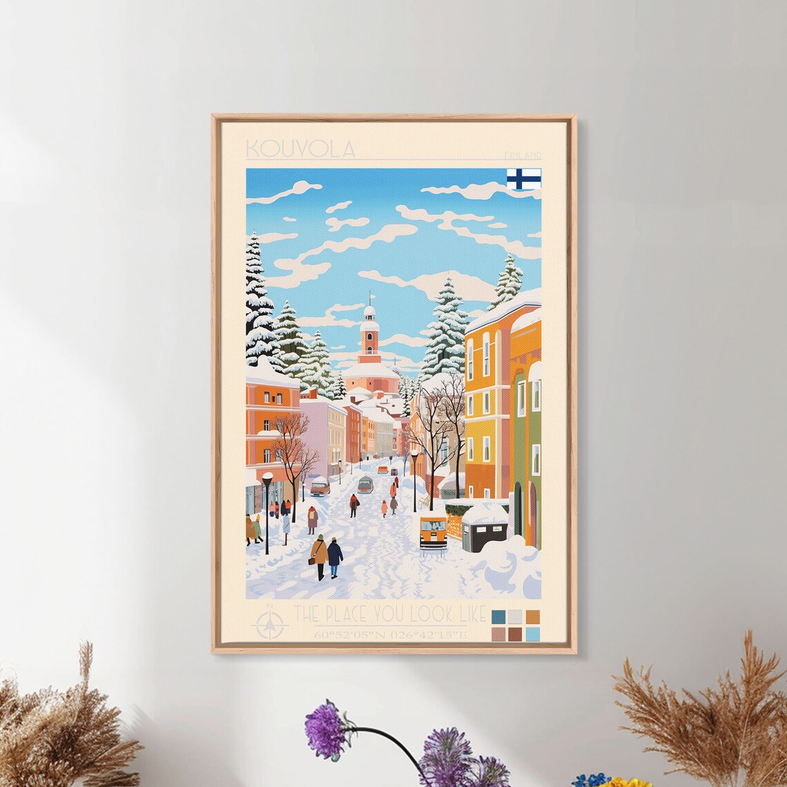 Kouvola Finland Snowy Winter Street Church Tower Pine Trees Poster - Image 4