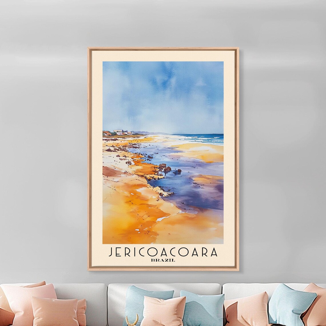 Jericoacoara Brazil Long Golden Beach Blue Surf Watercolor Wall Art Poster - Image 3