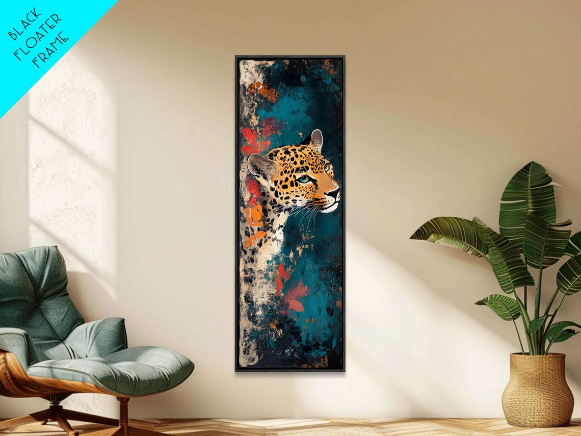 Leopard Portrait Dark Moody Red Accent Elegant Wildlife Art Poster - Image 2