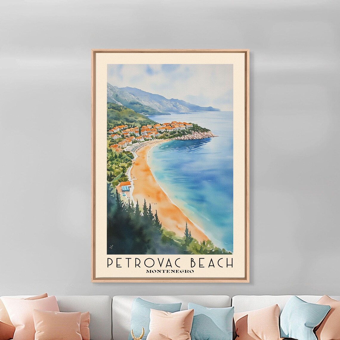 Petrovac Beach Montenegro Aerial Golden Bay Orange Rooftop Town Poster - Image 3