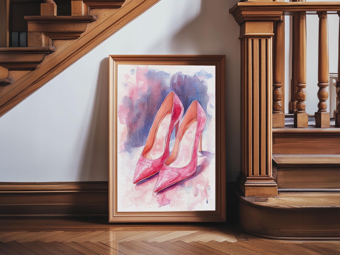 Pink High Heels Watercolor Fashion Illustration Chic Wall Art Poster - Image 5
