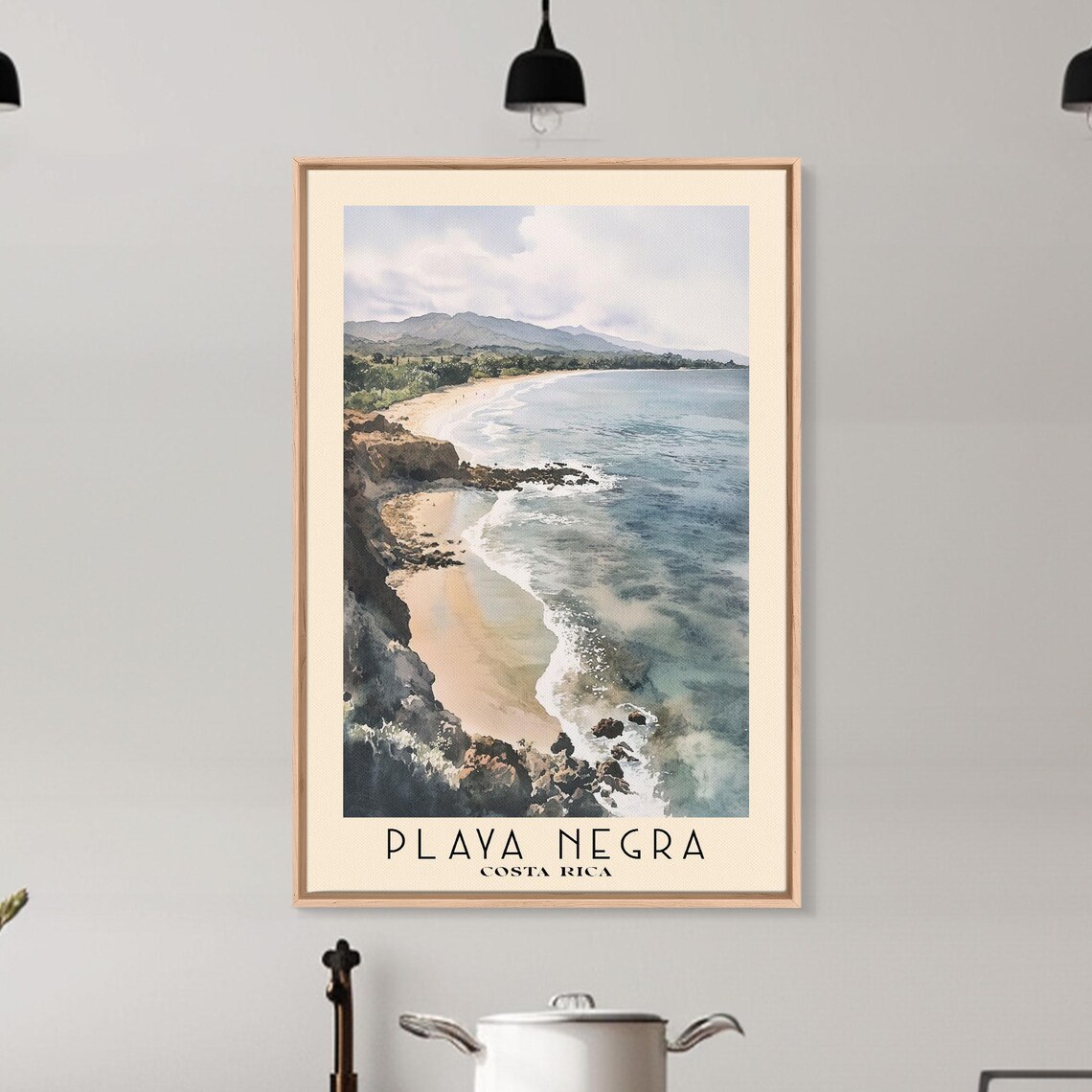 Playa Negra Costa Rica Black Rocks Golden Sand Watercolor Travel Poster - Image 6