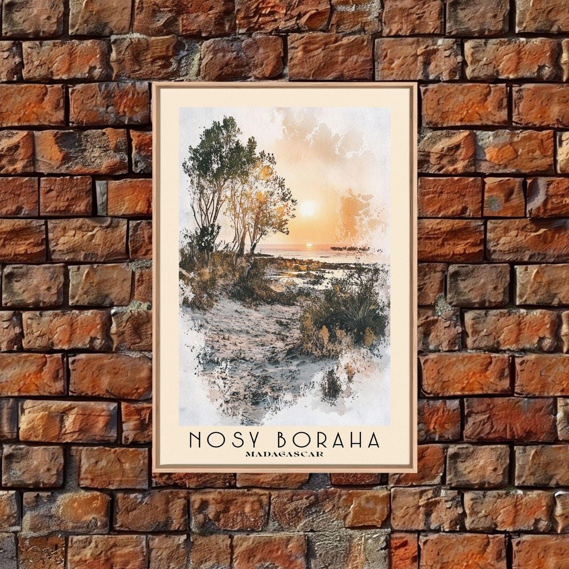Nosy Boraha Madagascar Sunset Beach Tree Silhouette Watercolor Poster - Image 4