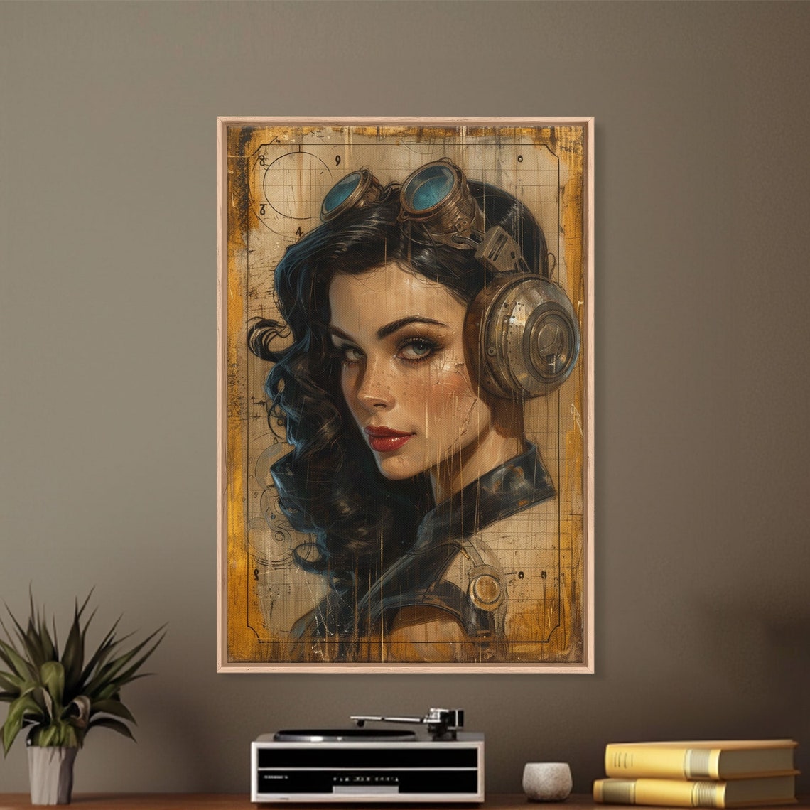 Steampunk Pin Up Pilot Poster Woman with Goggles Vintage Aviator Art - Image 2
