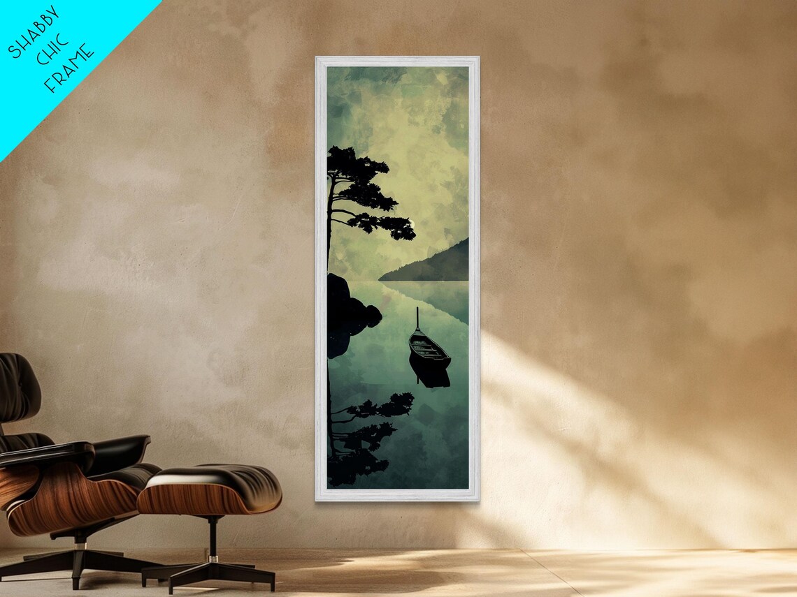 Serene Japanese Lake Boat Calm Reflection Pine Woodblock Art Poster - Image 4