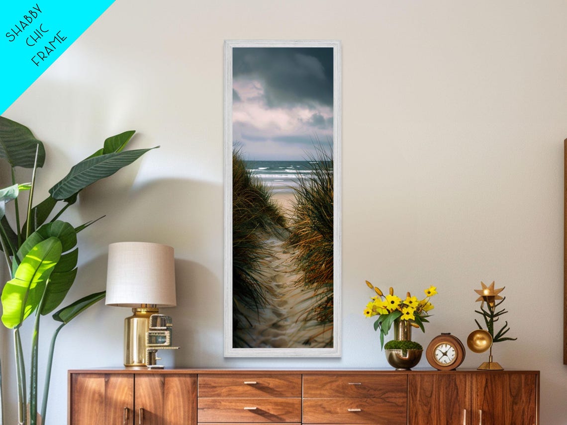 Beach Dune Grass Path To Ocean Moody Sky Photography Wall Print - Image 6