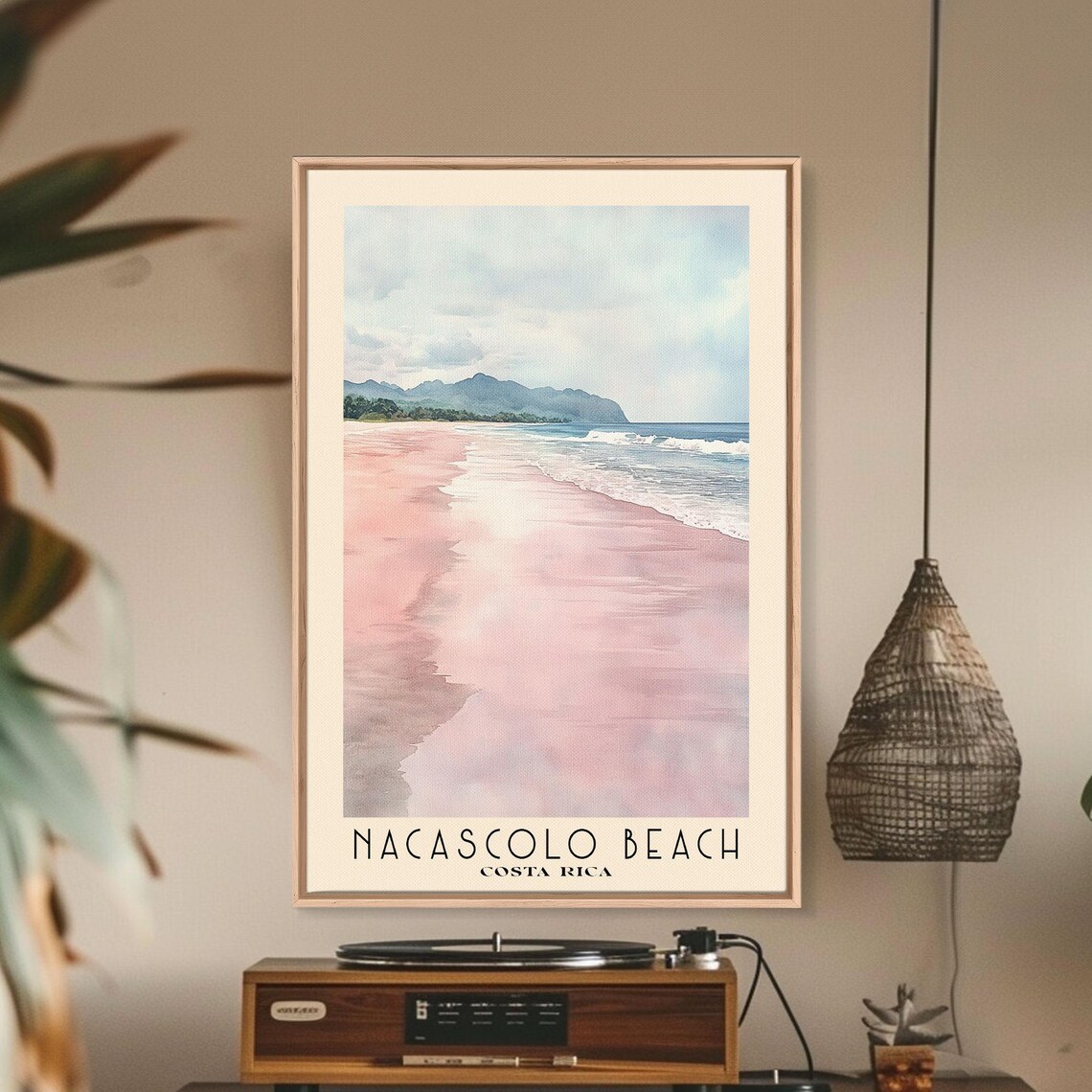 Nacascolo Beach Costa Rica Soft Pink Sand Gentle Surf Green Hills Travel Poster - Image 2