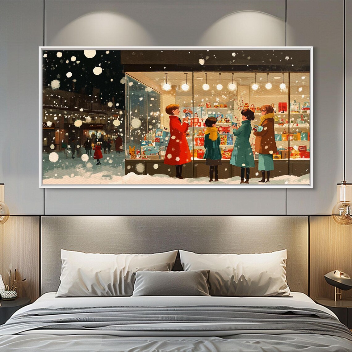 Christmas Window Shopping Scene, Nostalgic Holiday Poster - Image 2