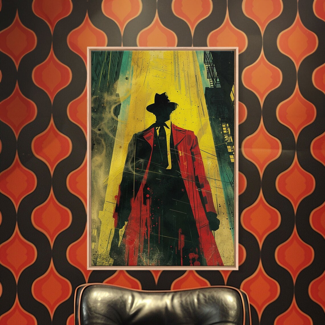Noir Comic Detective Red Trench Coat Rainy City Gangster Wall Art - Image 3