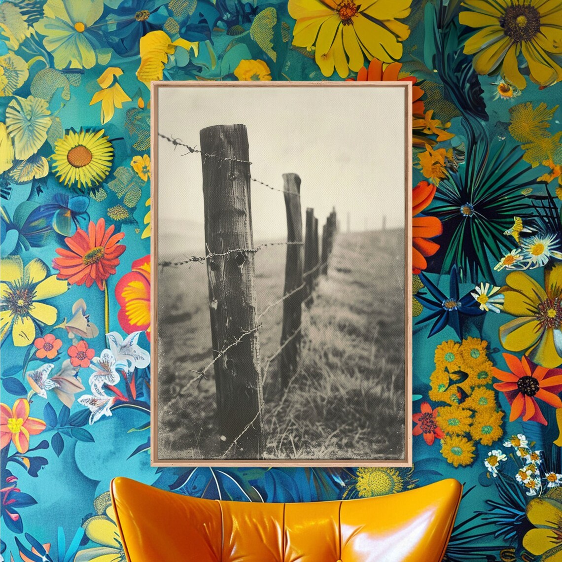 Rustic Barbed Wire Fence Sepia Photography Vintage Western Art Poster - Image 4