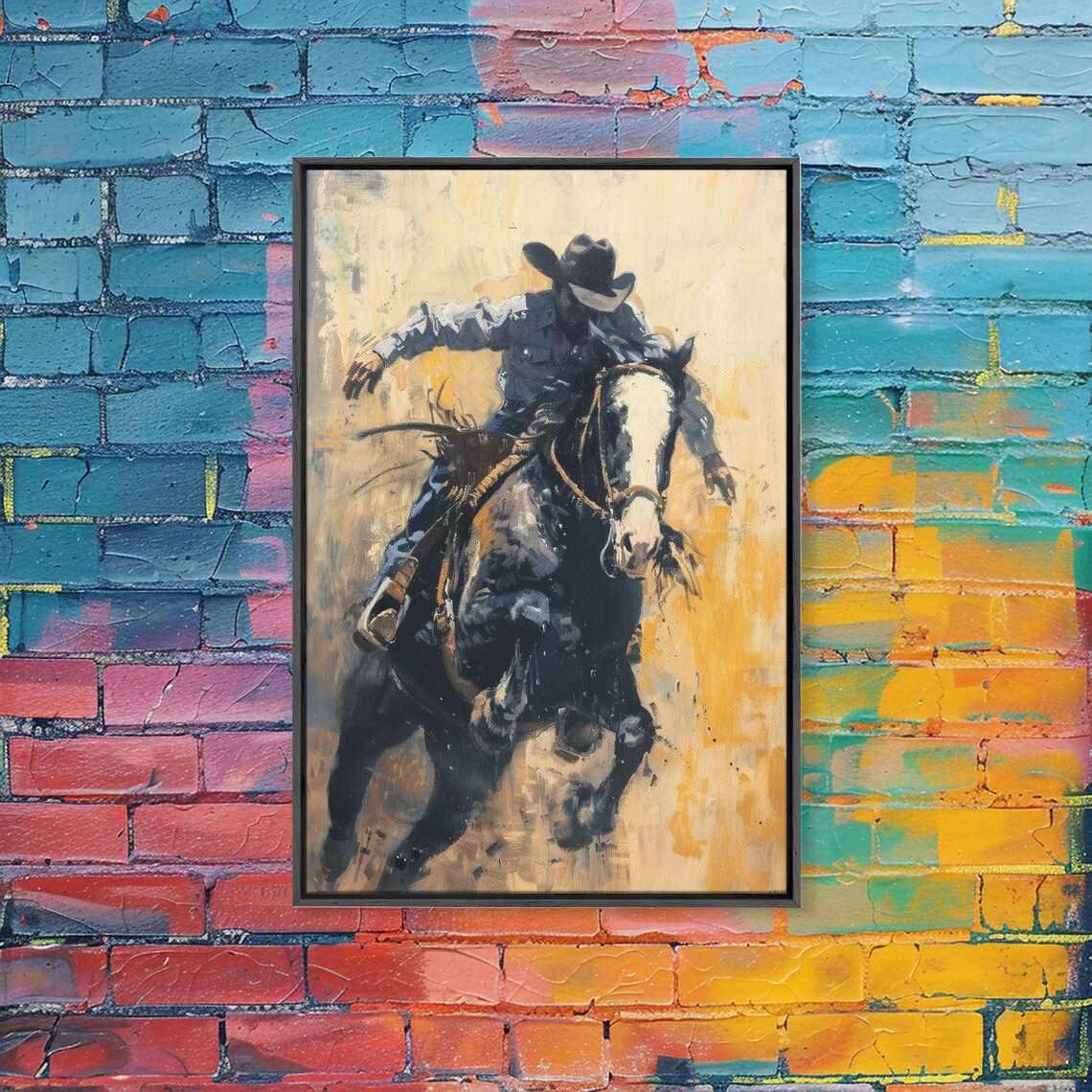 Cowboy Bucking Horse Action Painting Dynamic Western Rodeo Art Poster - Image 3