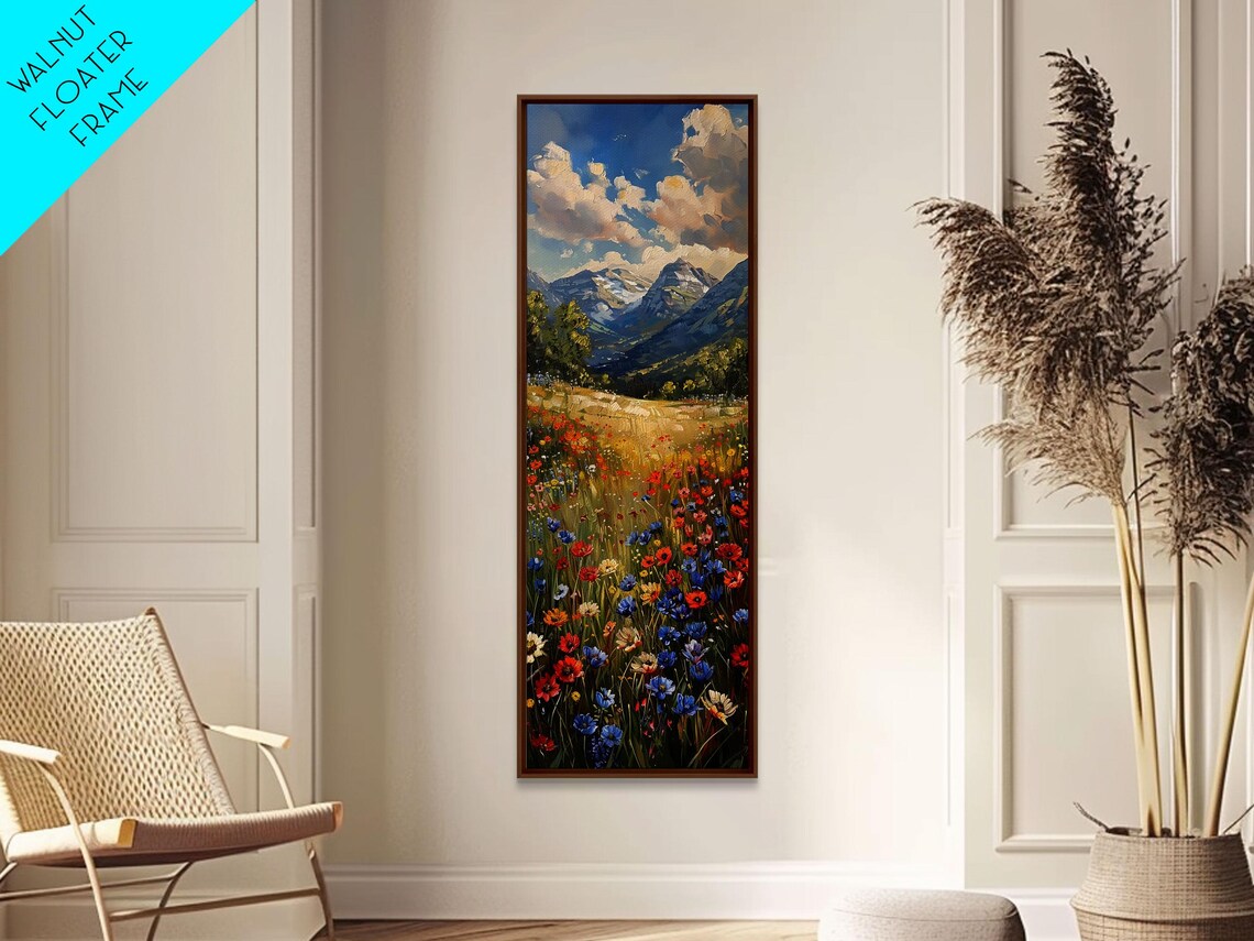 Alpine Wildflower Meadow Mountain Landscape Oil Painting Print - Image 2
