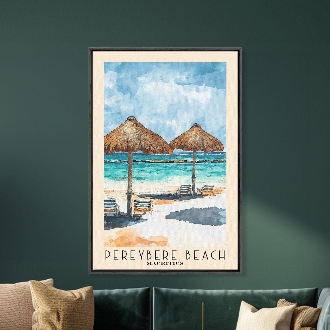 Pereybere Beach Mauritius Thatched Umbrella Turquoise Lagoon Poster - Image 5