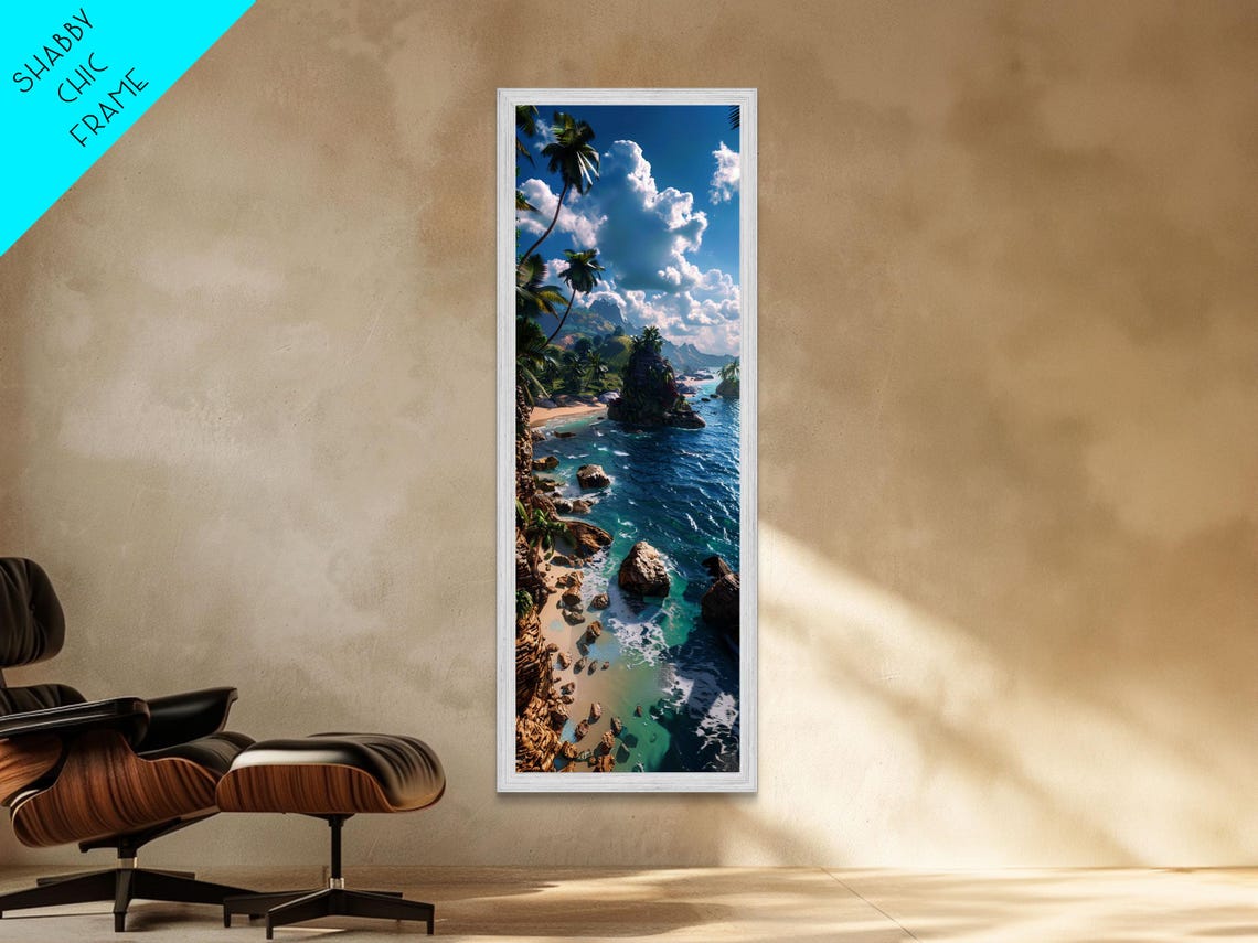 Tropical Island Rocky Cove Palm Trees Aerial Coast Wall Print - Image 2