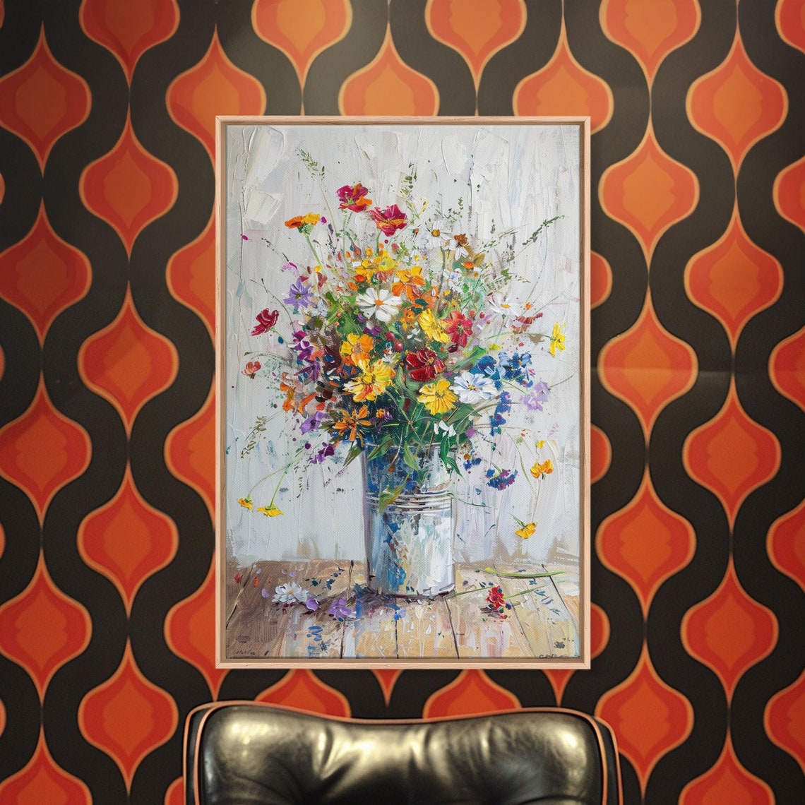 Colorful Wildflowers Rustic Metal Pail Impressionist Floral Art Poster - Image 4