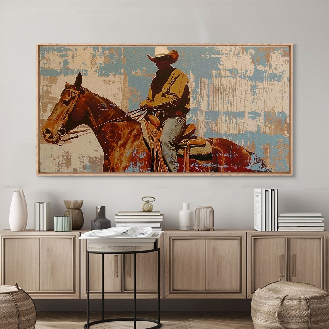 Minimalist Cowboy Desert Scene, Boho Art Print
