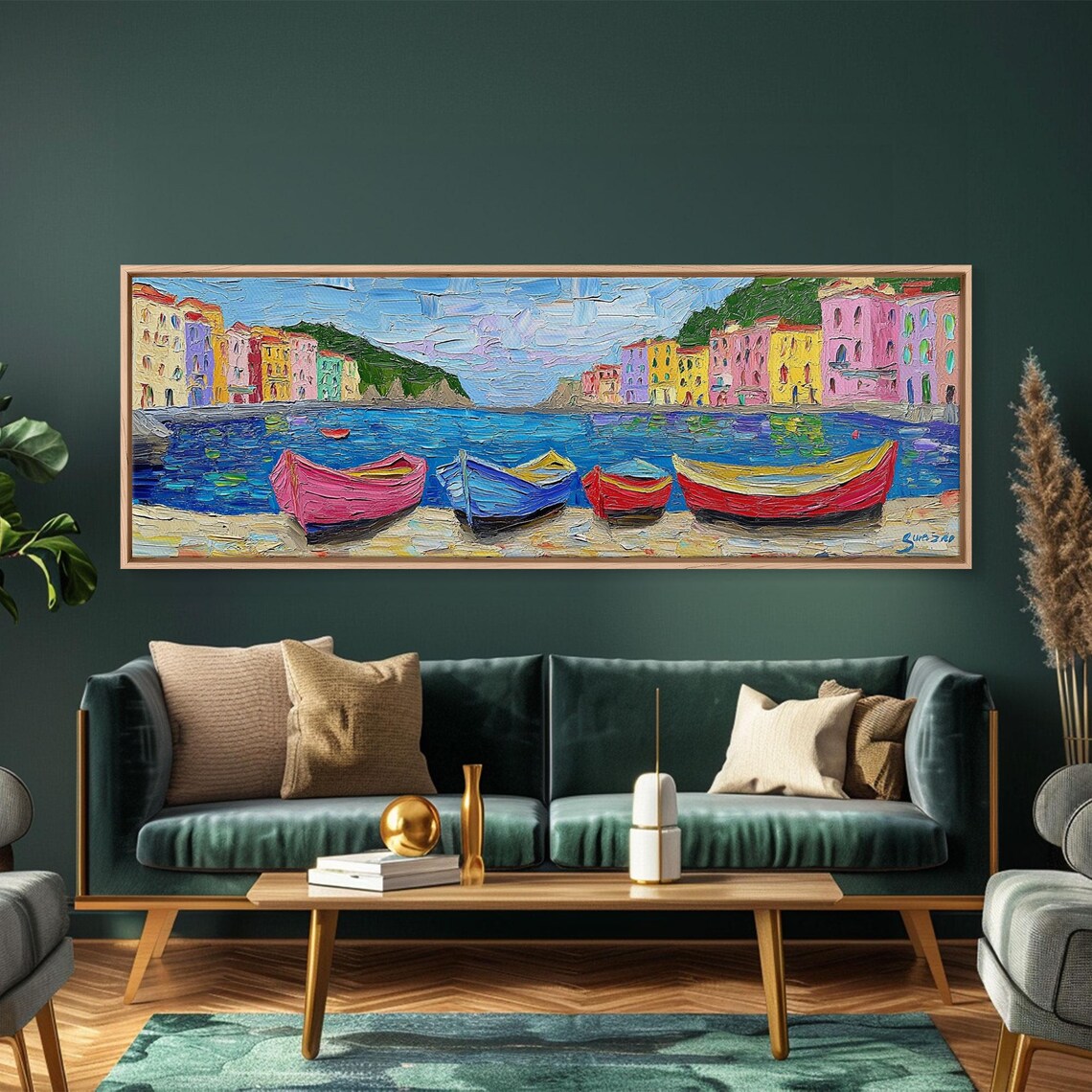 Italian Fishing Village Colorful Rowboats Impasto Harbor Poster - Image 6