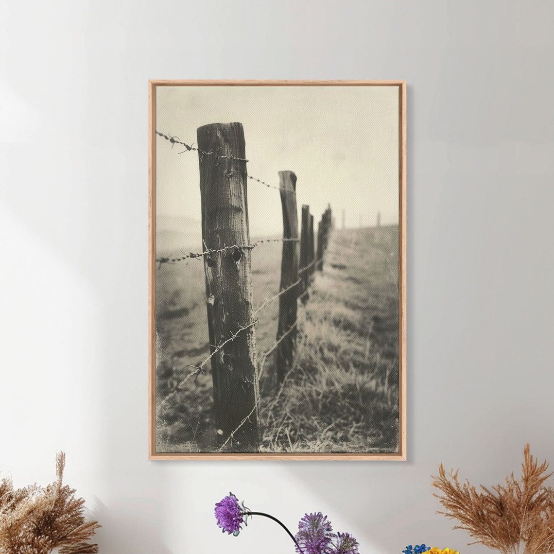 Rustic Barbed Wire Fence Sepia Photography Vintage Western Art Poster - Image 3