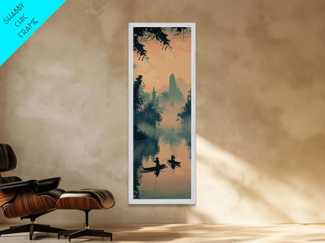 Two Fishermen In Misty Lake At Dawn Tranquil Japanese Travel Poster - Image 3
