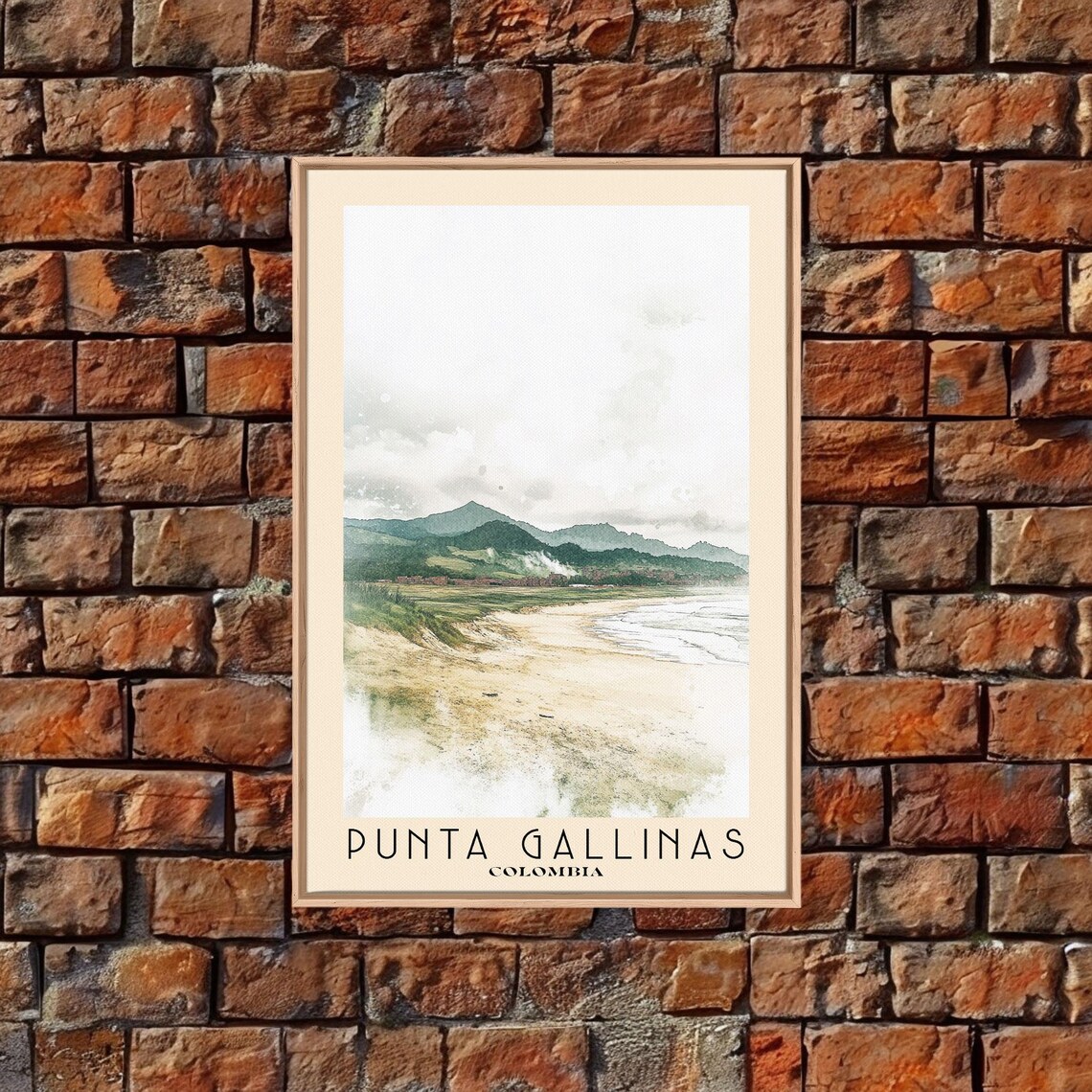 Punta Gallinas Colombia Pale Windswept Beach Green Hills Misty Coast Watercolor Poster - Image 4