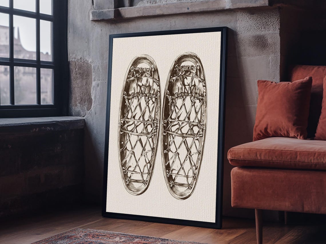 Vintage Wooden Snowshoes Sketch Rustic Winter Cabin Wall Poster - Image 5