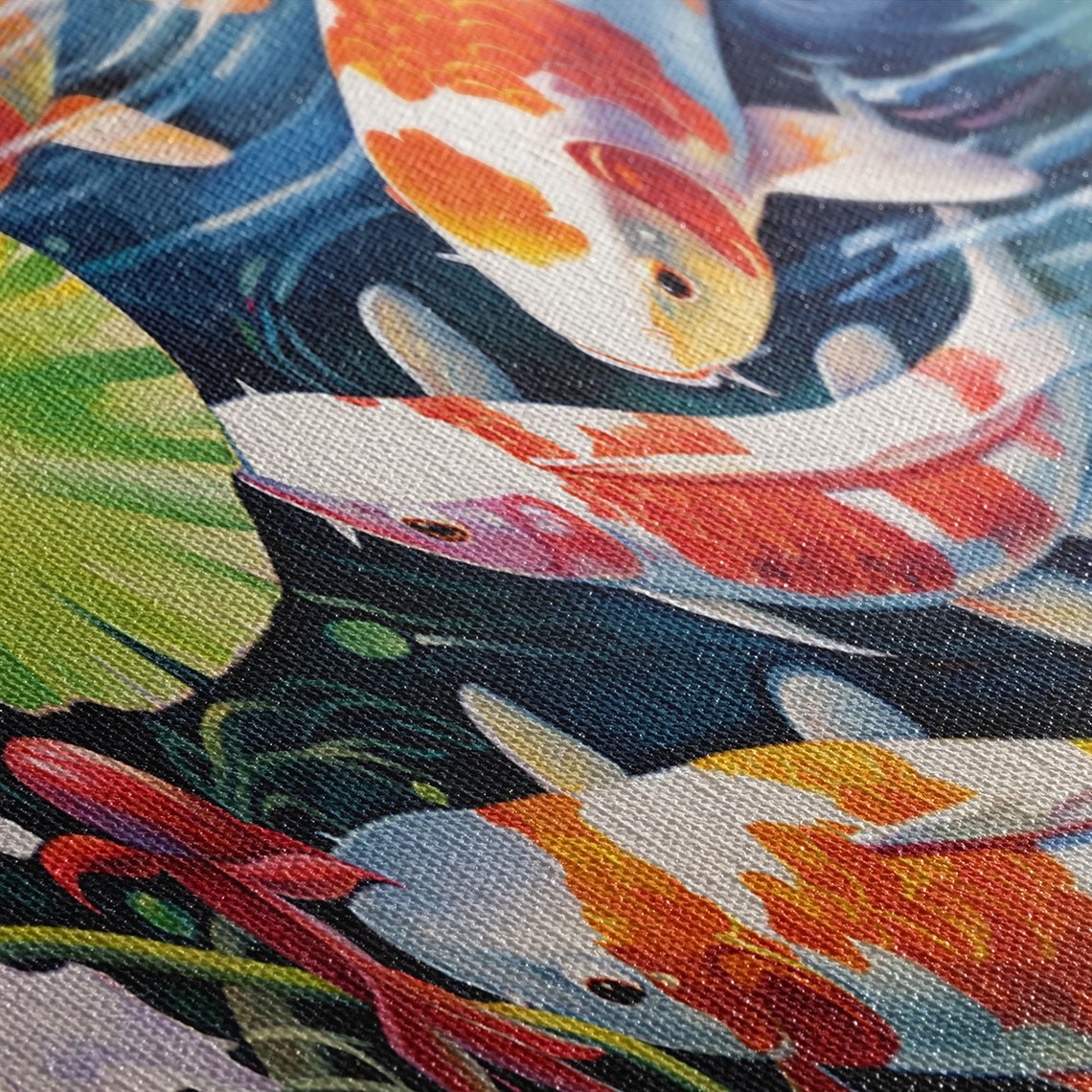 Koi Pond Painting Orange White Koi Lotus Lily Pads Panoramic Poster - Image 2