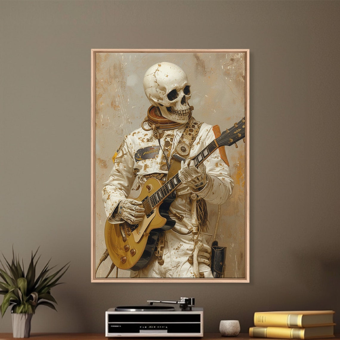 Skeleton Astronaut Playing Guitar Vintage Gothic Oil Painting Wall Art - Image 5